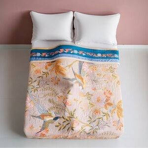 NEW Anthro XL Reversible Boho Bird Multicolor Queen / King Size Bedspread Quilt